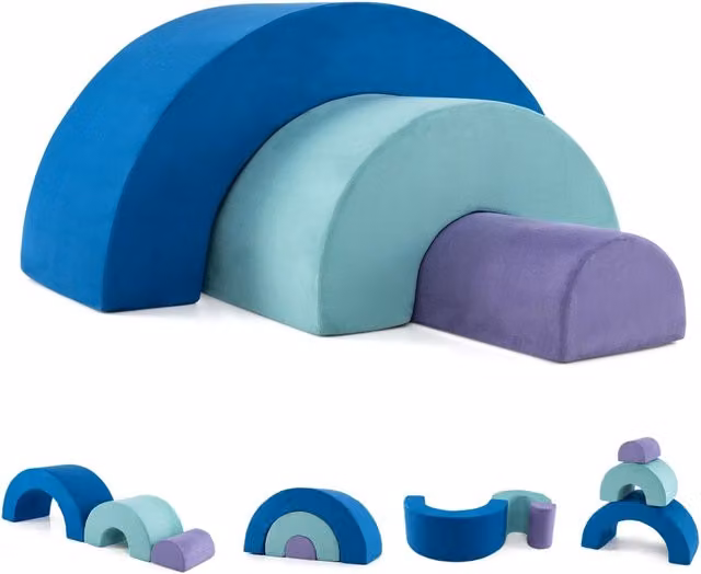 Set Gioco di Arrampicata Arco Arcobaleno con 3 Blocchi in Schiuma Morbida Multicolore e Fodera Lavabile per Bambini