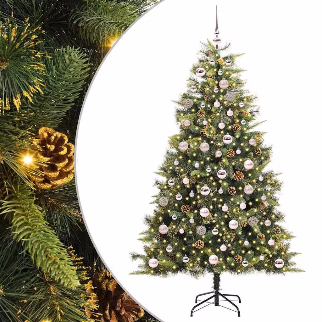 Albero di Natale artificiale pieghevole con pigne, altezza 180 cm