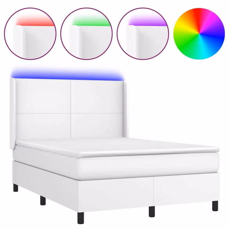 Giroletto Molle con Materasso e LED Bianco 140x190cm Pelle finta