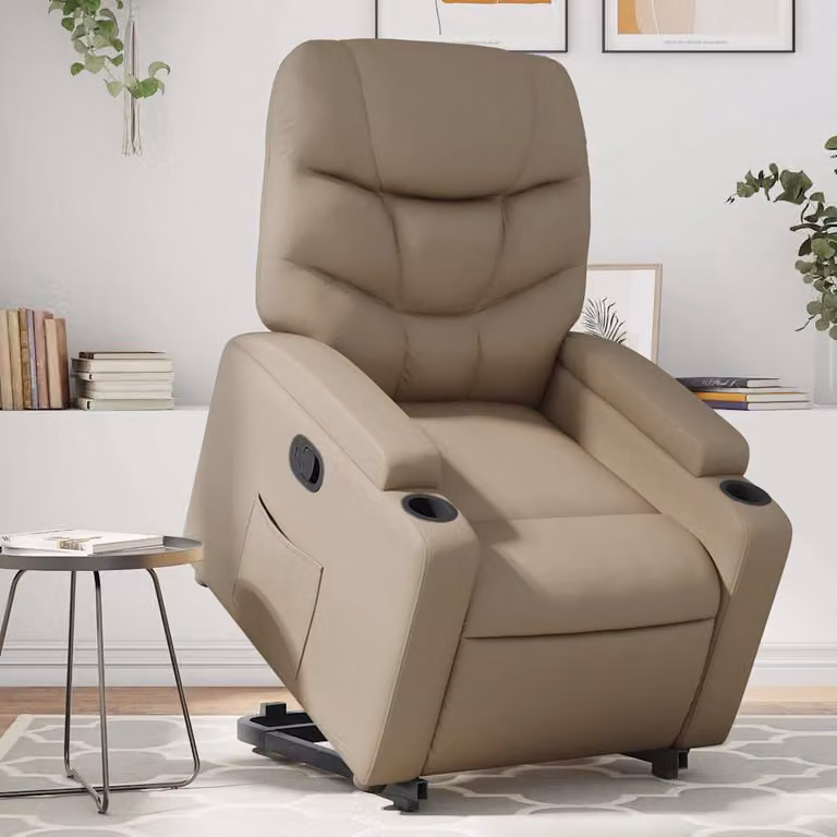 Poltrona Alzapersona Reclinabile vidaXL in Similpelle con Assistenza Elettrica, Colore Beige/Marrone