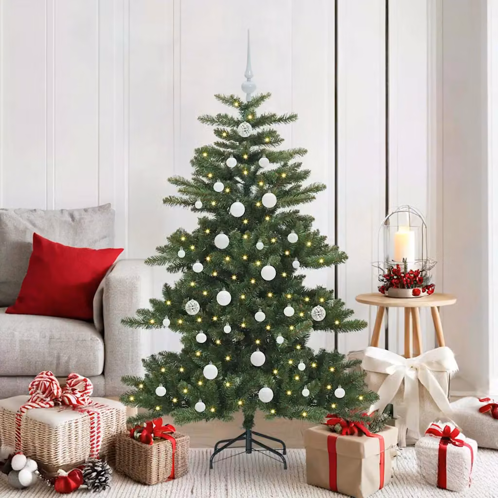 Albero di Natale Artificiale Moderno vidaXL Verde con Luci LED Warm White, Altezza: 150 cm