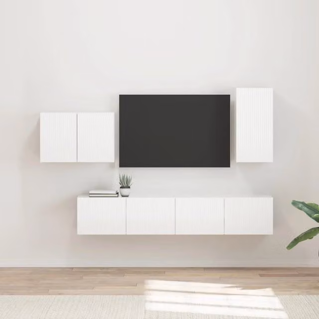 Set di Mobiletto da TV a Parete 4 pz Bianco Lucido 3408938