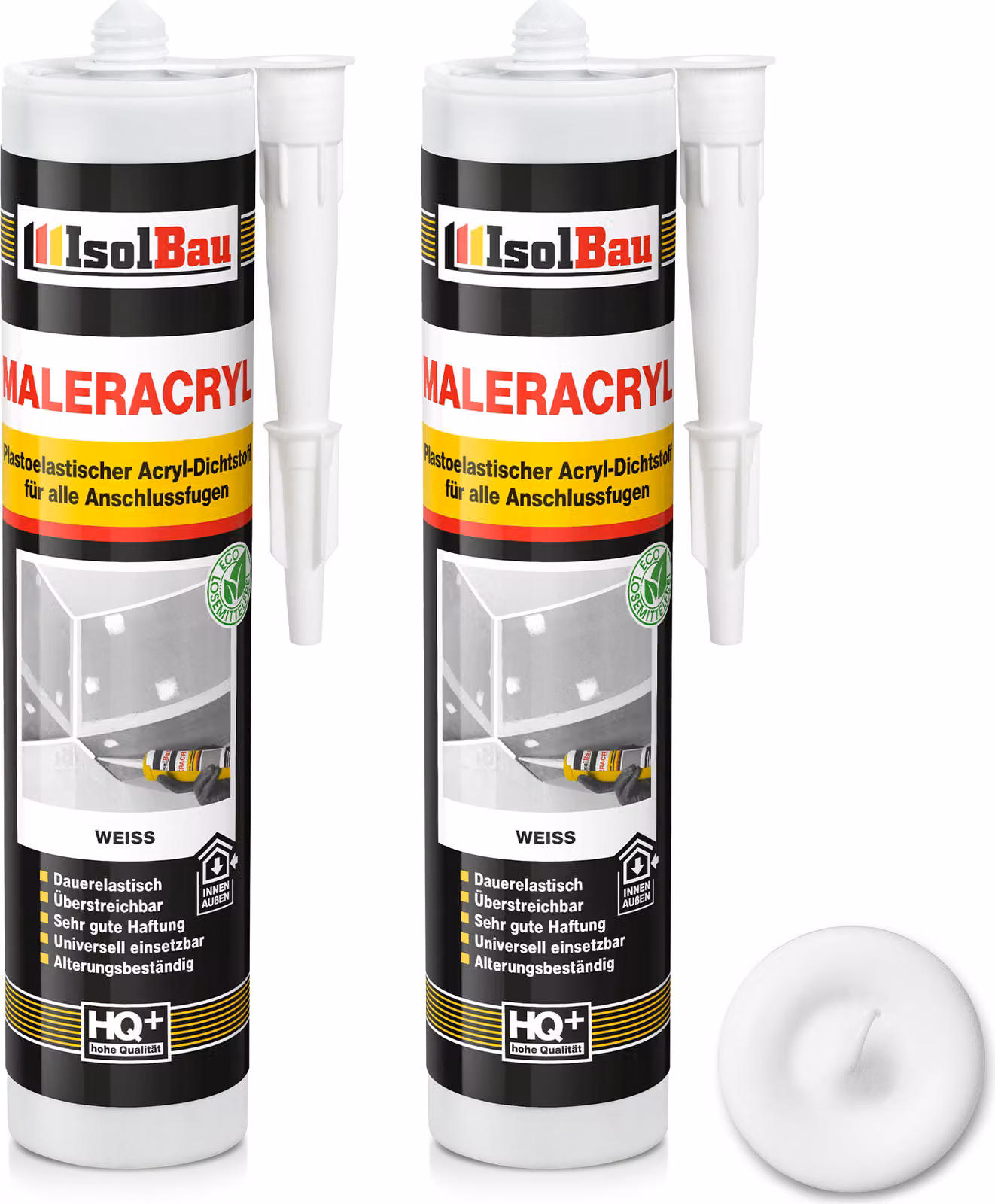 Isolbau Maleracryl 2 x 300 ml, bianco - Sigillante acrilico plasto-elastico per l'impermeabilizzazione di giunti in ambienti interni ed esterni - Confezione da due cartucce