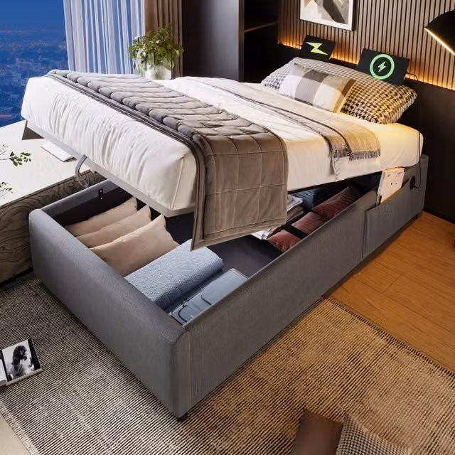 letto imbottito cotone lino grigio 90 x 200 cm