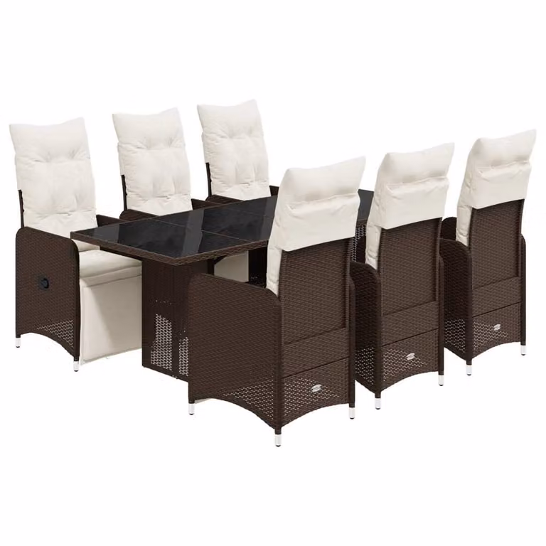 Set Bistrò da Giardino 7 pz con Cuscini in Polyrattan Marrone