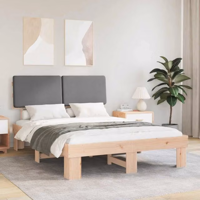 Letto con Testiera Rivestita vidaXL in Legno di Pino e Tessuto Grigio L/P/H: 140 x 200 cm