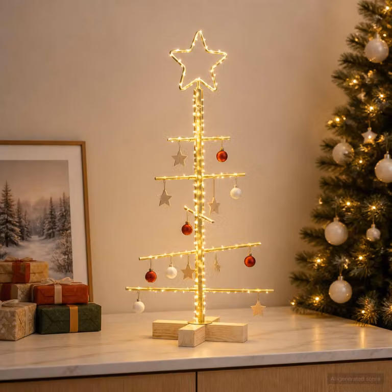 Albero di Natale da tavolo vidaXL KUOPIO in metallo e legno, colore oro, Altezza: 60 cm