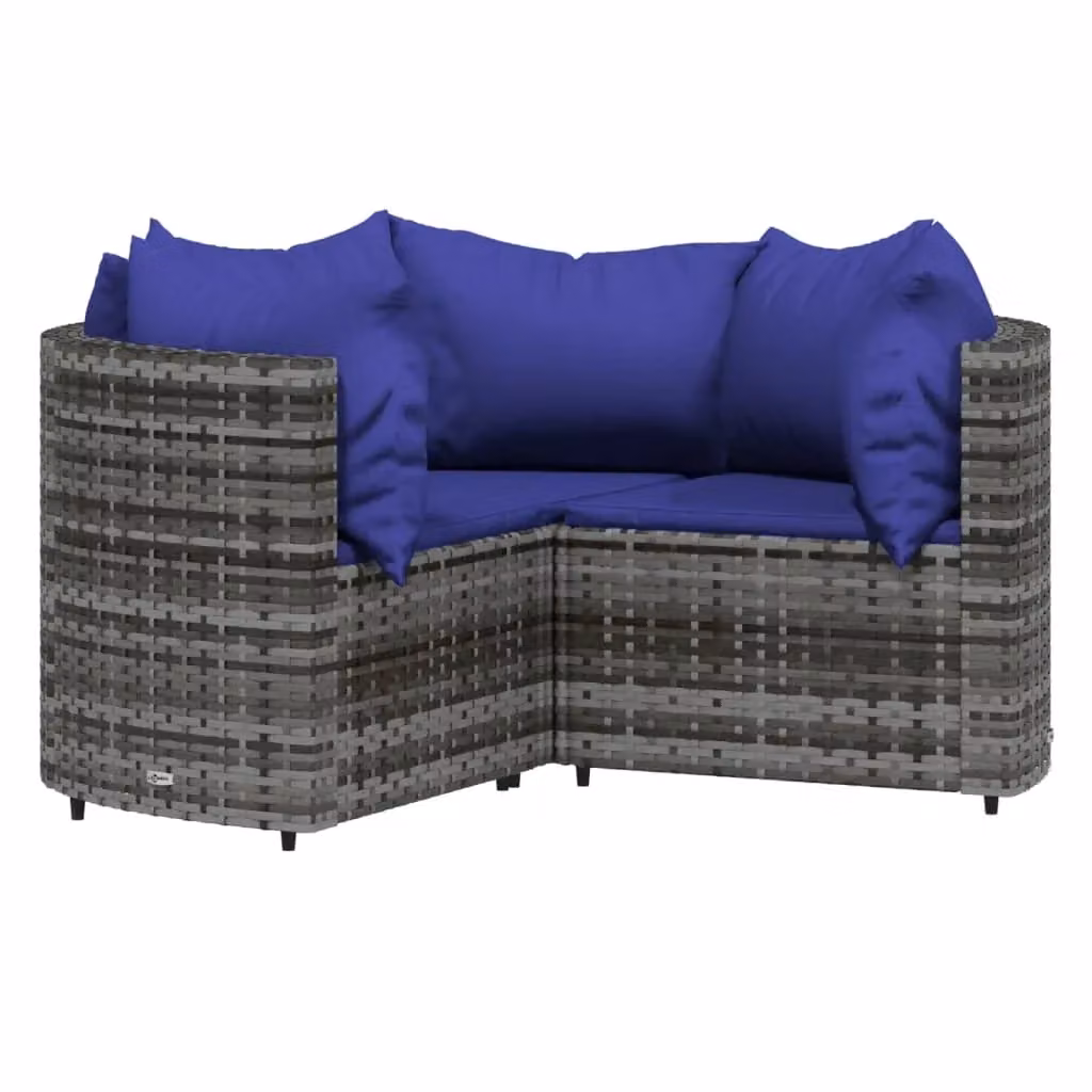 Set da giardino Outsunny a 4 pezzi con divano angolare a L e tavolino da caffè, in resina intrecciata grigia con cuscini blu e struttura in metallo – 2