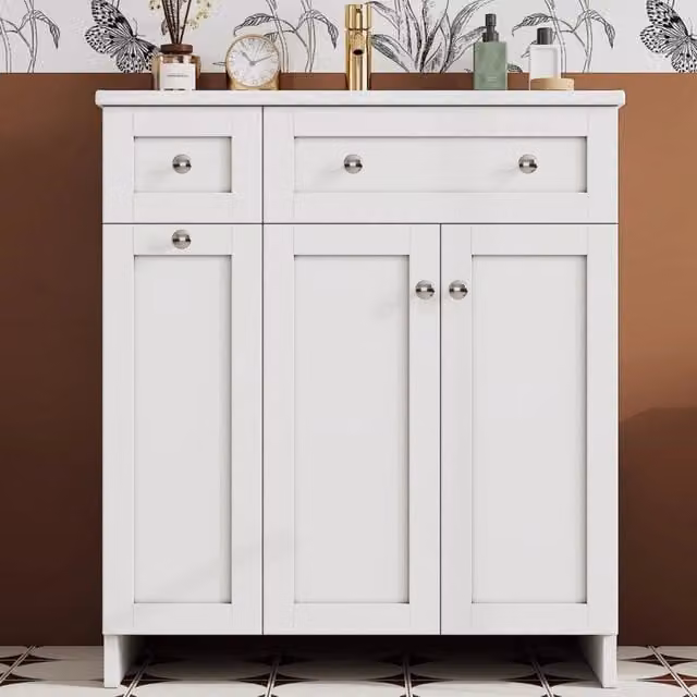 Mobile bagno REDOM in MDF laccato bianco con ante e cassetti soft close L: 76 cm, P: 47 cm, H: 86 cm