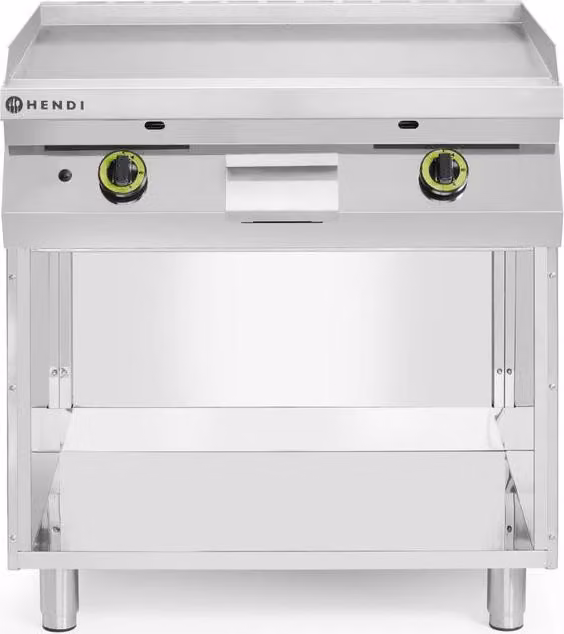 Piastra grill a gas, liscia, con mobiletto chiuso su 3 lati, HENDI, Kitchen Line, 10kW, 800x700x(H)900mm