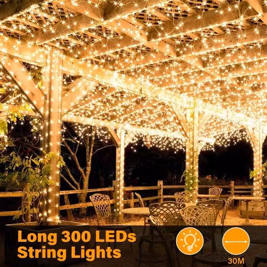 Ghirlanda luminosa a LED per uso interno ed esterno, impermeabile, 300 LED, nastro luminoso da 30 metri