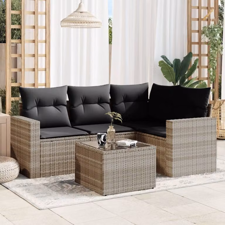 Maison Exclusive - Set Divano da Giardino 5pz con Cuscini Grigio Chiaro Polyrattan