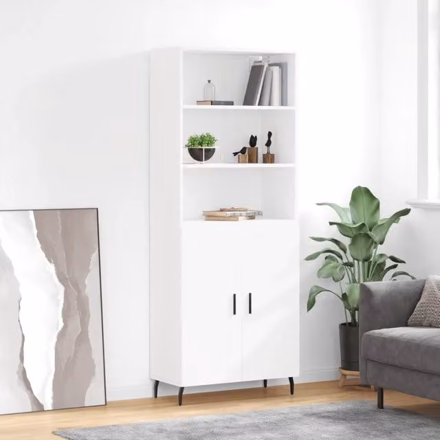 Credenza-Buffet-Armadio da cucina Bianca 69,5x34x180 cm in Legno Multistrato 498757