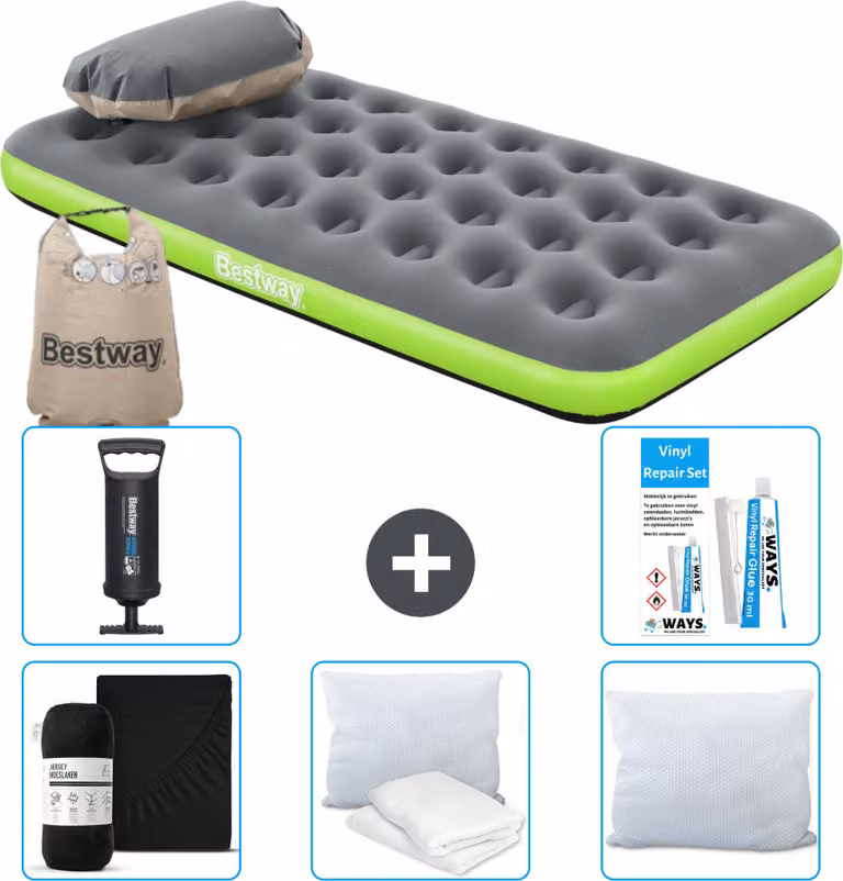 Materasso gonfiabile Bestway - 1 persona - 99 x 188 x 22 cm - grigio/verde - accessori inclusi