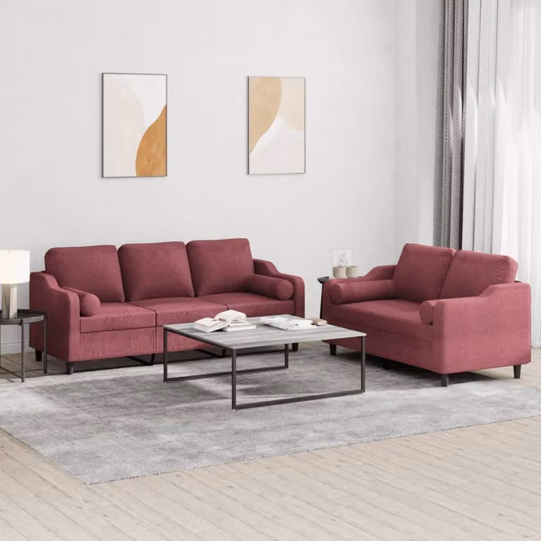 Maison Exclusive - Set divano a 2 posti con cuscini in tessuto bordeaux
