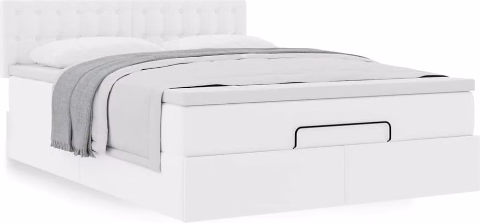 Struttura Letto Pouf con Materasso Bianco 140x190 cm Pelle finta