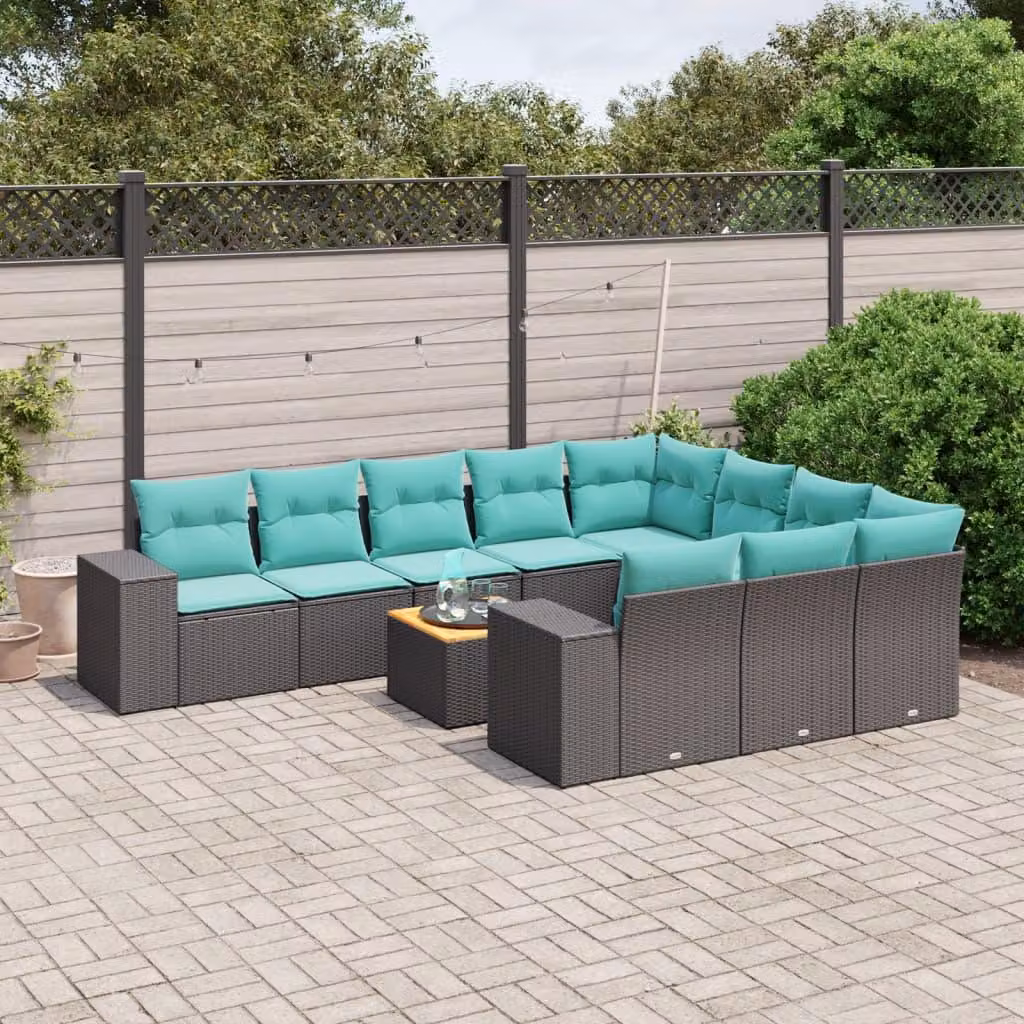 Maison Exclusive - Set divano da giardino 11 pezzi con cuscini, polyrattan nero