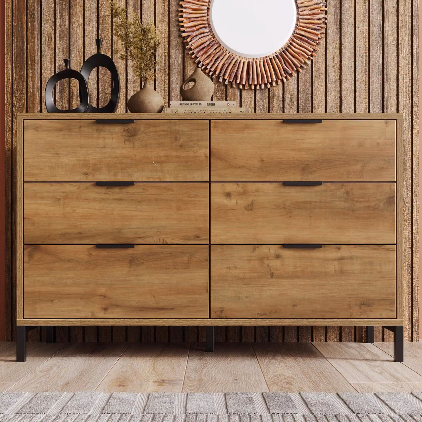 Mobile contenitore in legno con 6 cassetti, dimensioni 120x40x76 cm, stile B