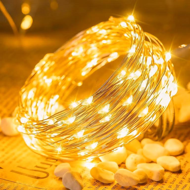 Catena luminosa con timer, luce bianco caldo, 5 metri, 50 LED