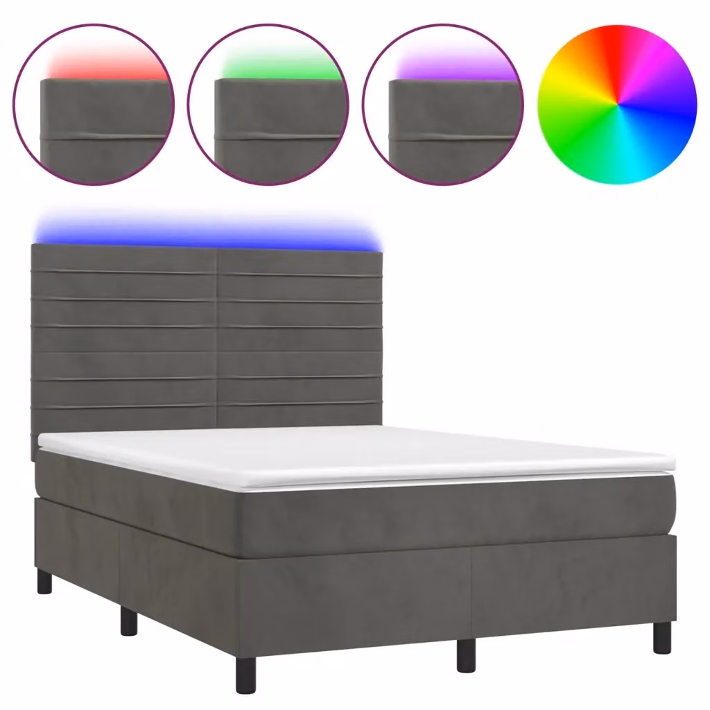 vidaXL Letto Ibrido con Materasso e Illuminazione LED, Grigio e Bianco, L/P/H: 140 x 200 x 128 cm – 2