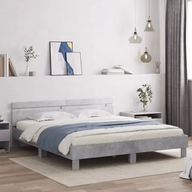 Letto Giroletto vidaXL con Testiera Grigio Cemento in Legno Multistrato L/P/H: 160 x 200 x 151 cm
