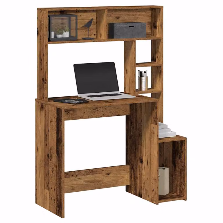 Scrivania con mensole vidaXL in legno e MDF marrone, stile industriale, L 100 cm x P 45 cm x H 140 cm