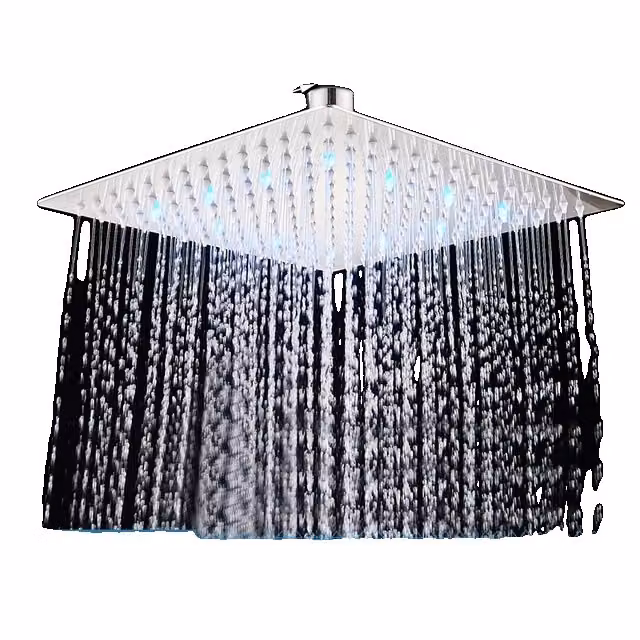 Soffione doccia a pioggia a LED, luci cangianti, quadrato in acciaio inossidabile, Chrome LED Thin