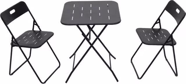 Set da giardino OKWISH composto da tavolo quadrato e 2 sedie pieghevoli in acciaio verniciato nero opaco per balcone e terrazzo – 1