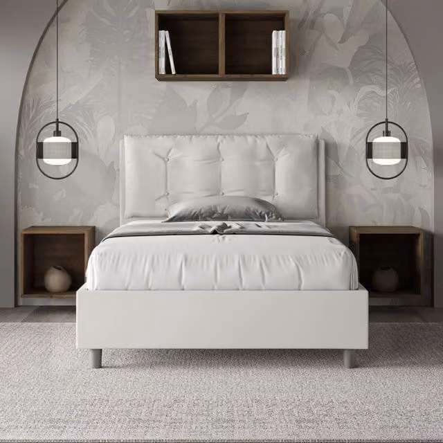 Letto imbottito con contenitore Ityhome in similpelle bianco, L/P/H: 120 x 200 x 135 cm – 1