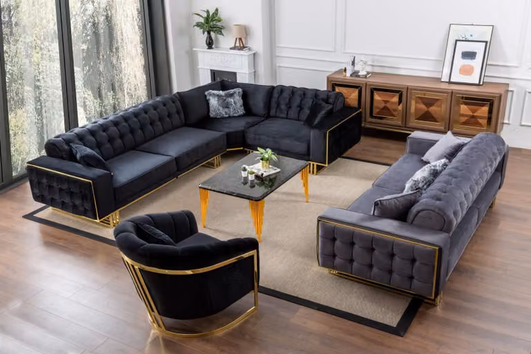 Designer 3tlg.Wohnzimmer Set Ecksofa L-Form + 3 + 1 Sitzer Luxus Eckcouch