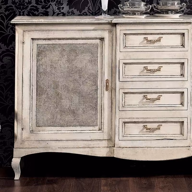 Madia Shabby Chic Mobili 2G con 2 porte, 4 cassetti e paglia di Vienna, colore bianco, L: 200 cm, P: 52 cm, H: 113 cm – 3