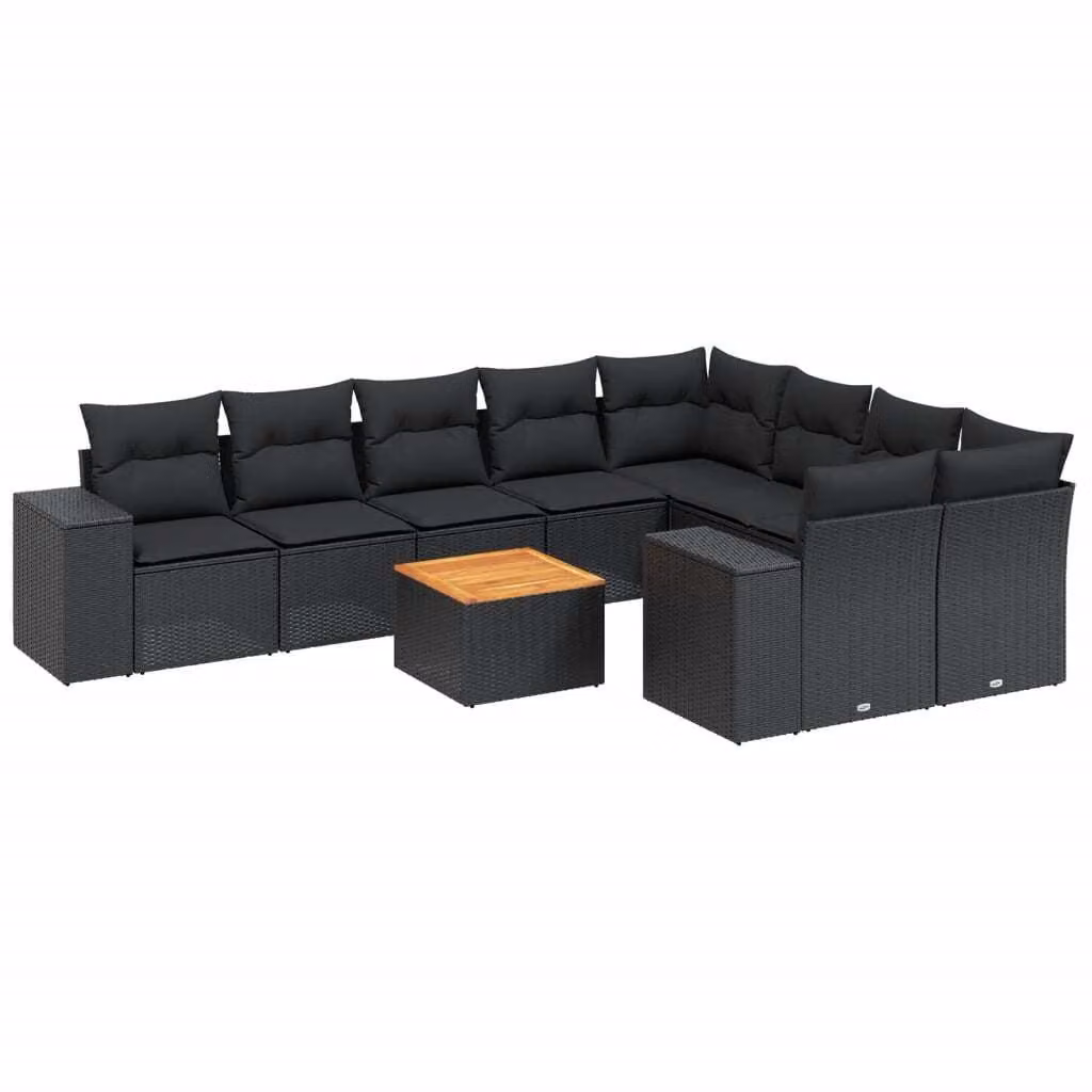 Set Divani da Giardino 10pz con Cuscini in Polyrattan Nero