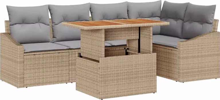 Set Divano da Giardino 6 pcs Beige Poly Rattan