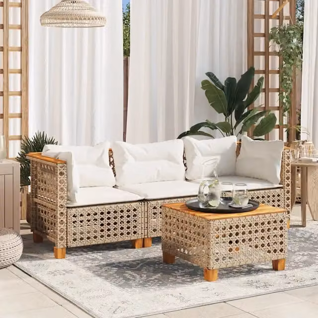 Divano da Giardino con Cuscini a 3 Posti Beige in Polyrattan 365940