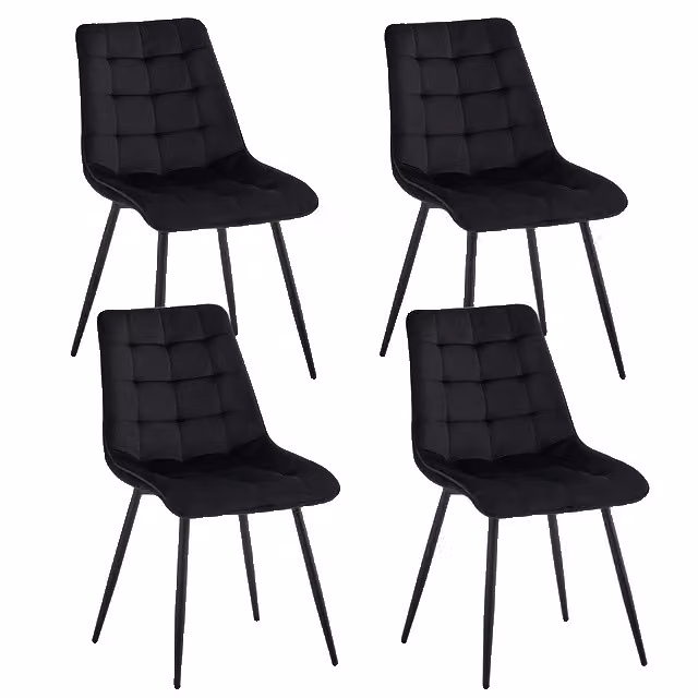 Set di sedie da sala da pranzo, design moderno e minimalista, seduta imbottita in velluto, nero