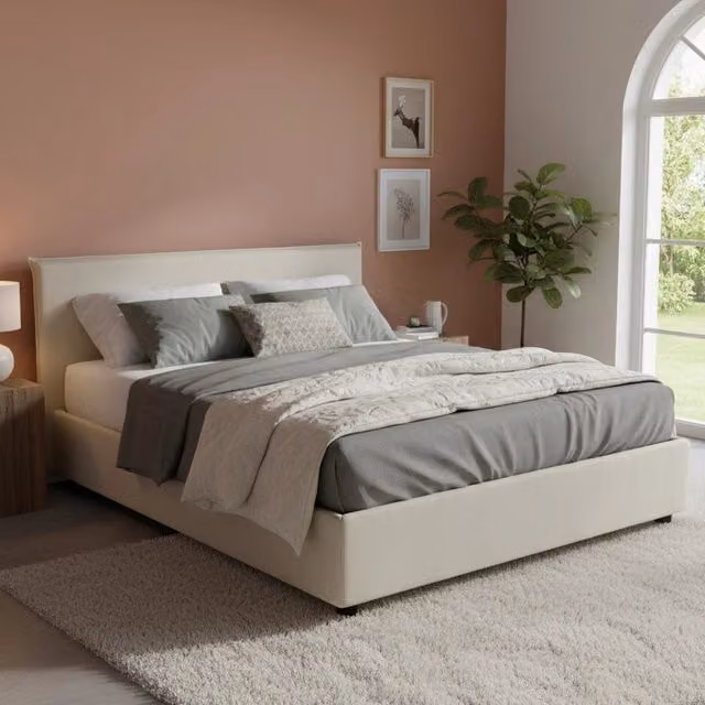 Letto Matrimoniale Ashlee Talamo Italia con Contenitore e Base Alzabile, Beige, L/P/H: 160 x 190 x 175 cm