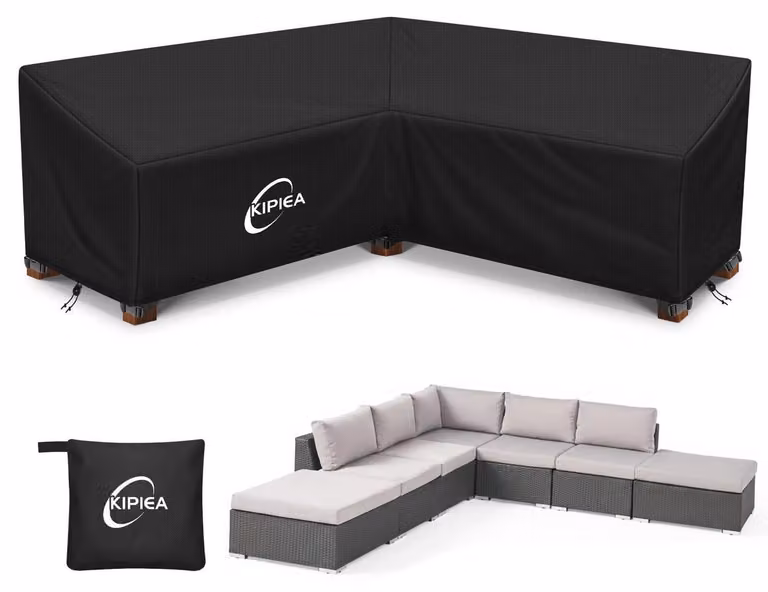 Copertura per mobili da esterno a forma di L, impermeabile, dimensioni 267x267x85 cm, tessuto Oxford 500D, resistente ai raggi UV, antivento