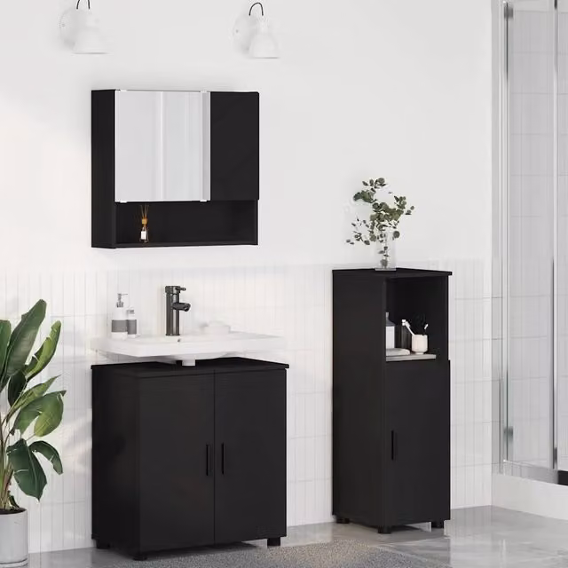 Set di mobili per il bagno 3 pz Nero 61 x 35 x 64 cm 3392944