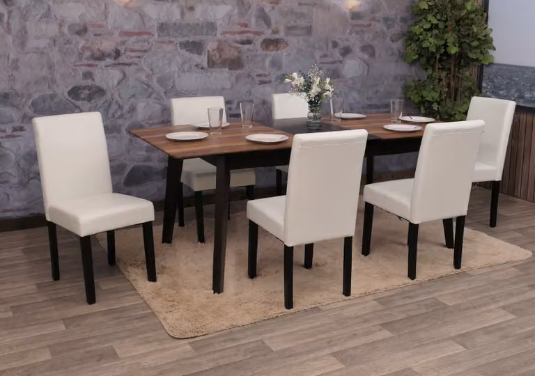 set di 6 sedie per sala da pranzo Sedia da cucina Littau ~ Similcuoio, bianco, gambe scure