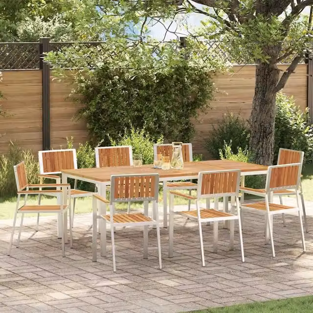 Set di sedie da giardino vidaXL in legno di acacia e acciaio inossidabile, 8 pezzi, multicolore – 1