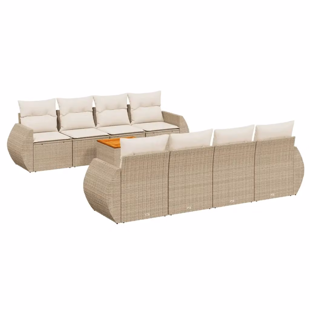 vidaXL Set Divano da Giardino 9 pz a forma a U con Cuscini Beige e Struttura in Metallo e Legno di Acacia – 2