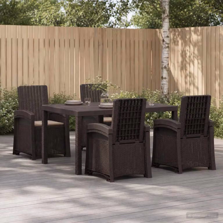 Set da pranzo per giardino e terrazzo vidaXL in rattan sintetico da 5 pezzi, colore marrone e beige