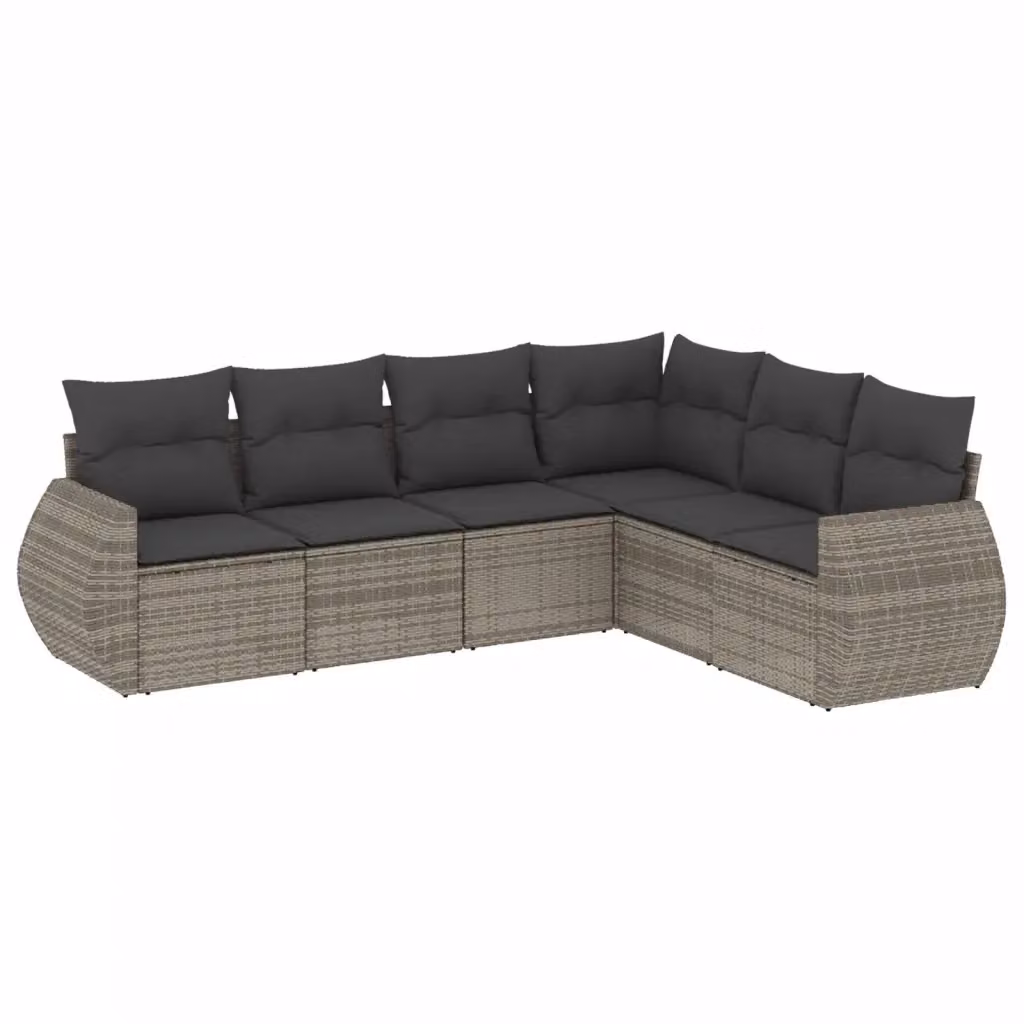 vidaXL Set Divano da Giardino a L in Polyrattan Grigio con 6 Cuscini Imbottiti e Coperture Rimovibili – 2