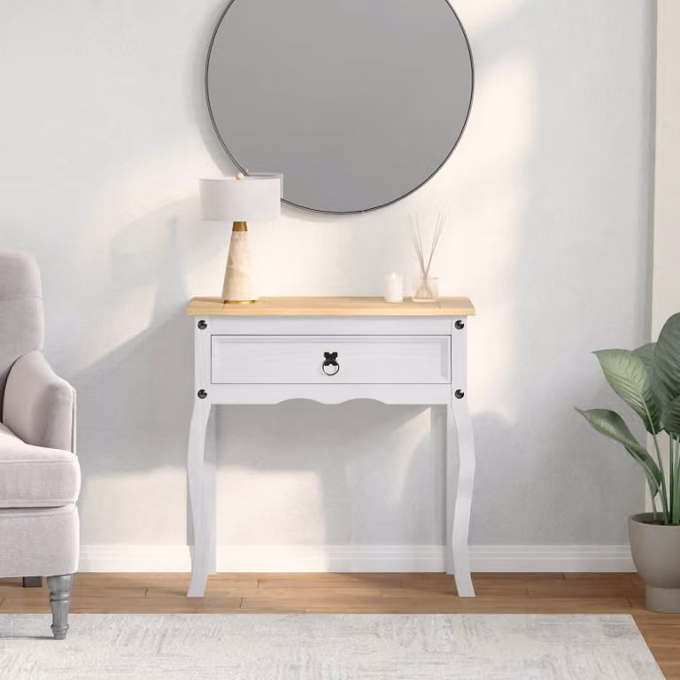 vidaXL Tavolo Consolle in Pino Massello Bianco Stile Rustico L/P/H: 73 x 35 x 73 cm
