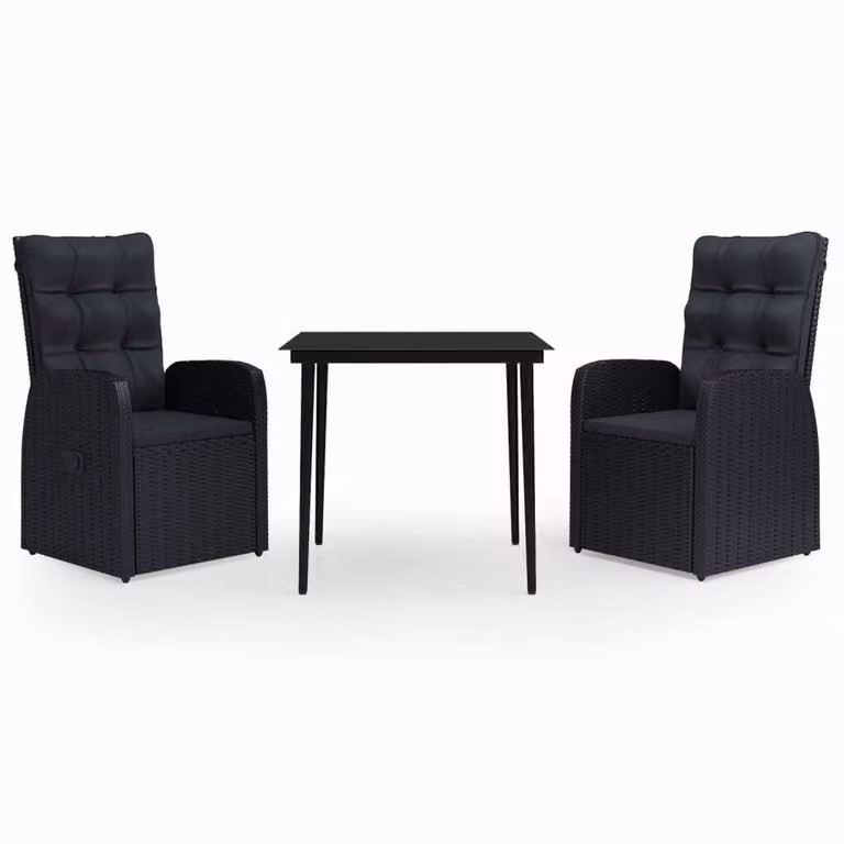 Set da Pranzo da Giardino 3 pz con Cuscini Nero