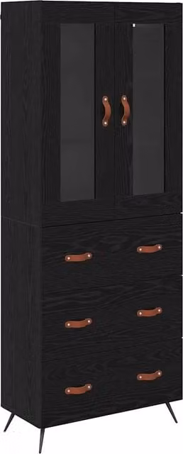 Credenza | Armadietto alto con ripiano 2 pcs Rovere Nero Legno multistrato