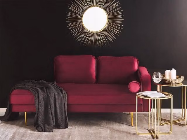 Chaise longue BELIANI in velluto rosso con orientamento a destra, design moderno con gambe in metallo e cuscini inclusi, L/P/H: 350 x 171 x 79 cm