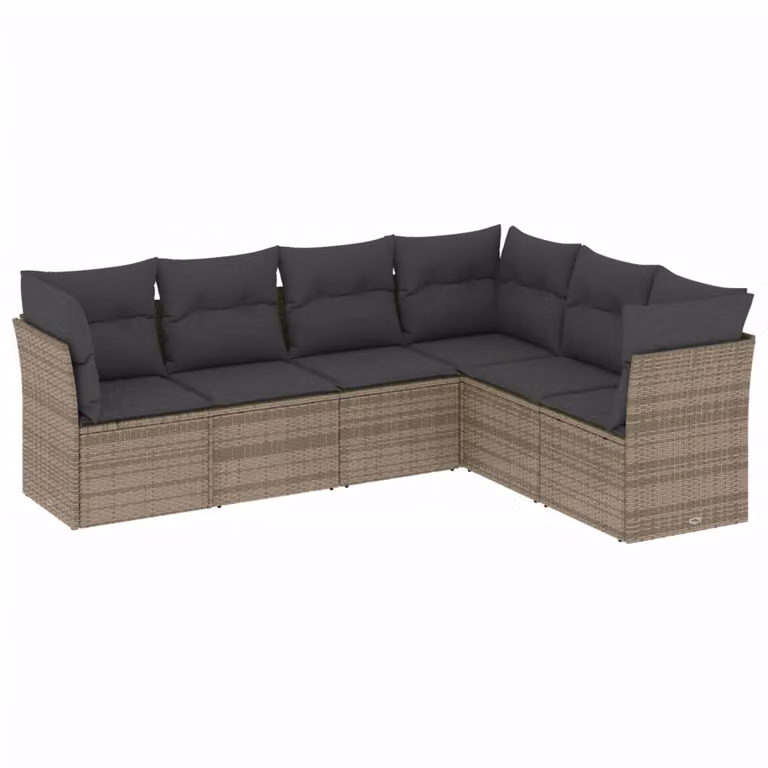 Set Divano da Giardino 6 pz con Cuscini Grigio in Polyrattan