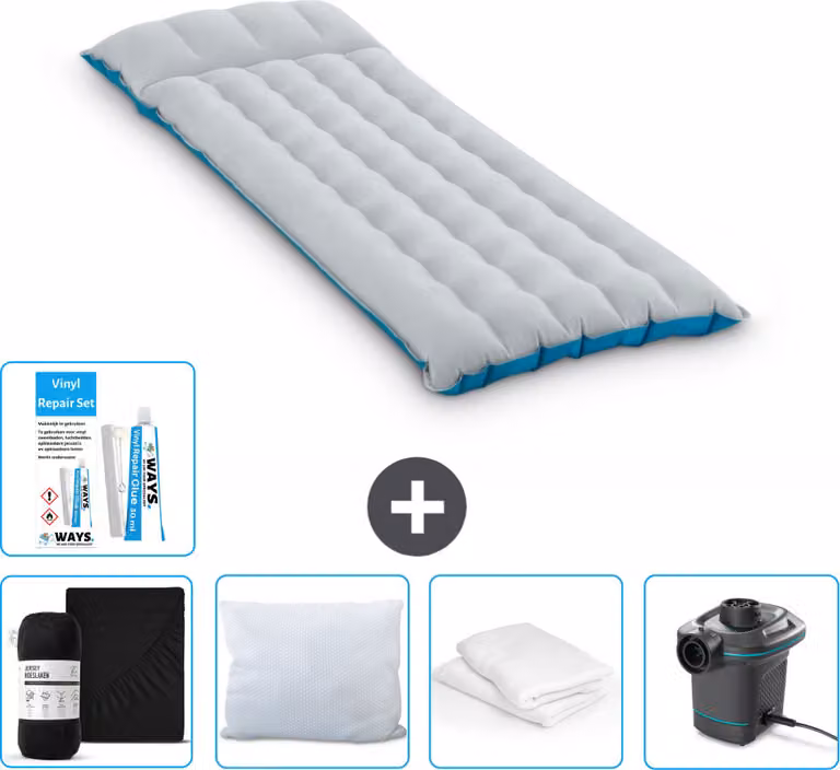 Materassino da campeggio Intex - 1 persona - 67 x 184 x 17 cm - blu - include lenzuolo - bacio - pompa - kit di riparazione e protezione per il cuscino