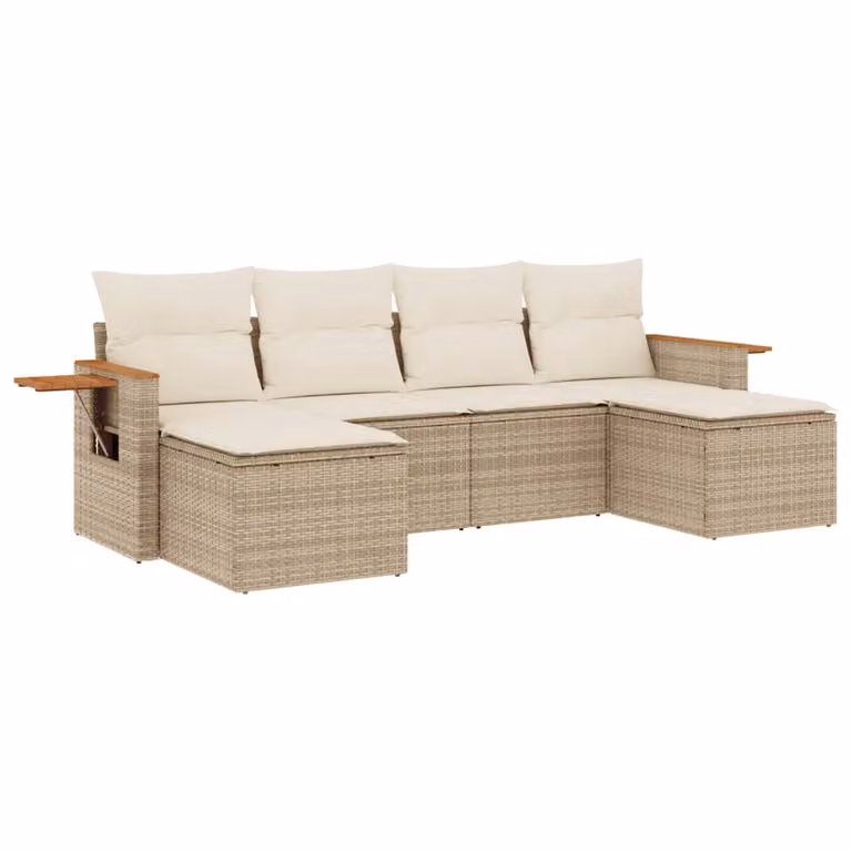 Set Divano da Giardino 6 pz con Cuscini Beige in Polyrattan